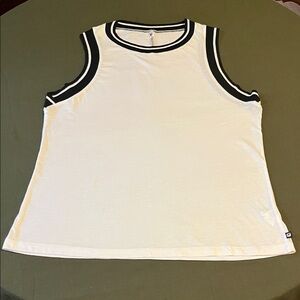 Fabletics White Sleeveless Top with Black Trim Size XL